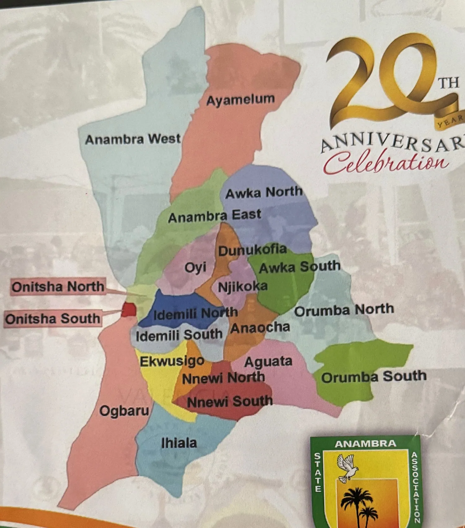 Mapa del estado de Anambra con sus gobiernos locales